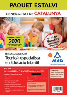 paquet estalvi personal laboral fix de tècnic/a especialista en educacio infantil del departament deducacio (inclou temari i    test part general; part especifica; test de la part especifica i acces-9788414238943