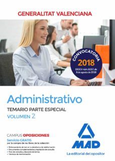 Imagen Principal de ADMINISTRATIVO DE LA GENERALITAT VALENCIANA. TEMARIO PARTE ESPECIAL (VOL. 2)