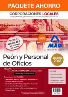 paquete ahorro peon y personal de oficios de corporaciones locales. ahorro de 43  (incluye temario general volumenes 1 y 2;-9788414217283